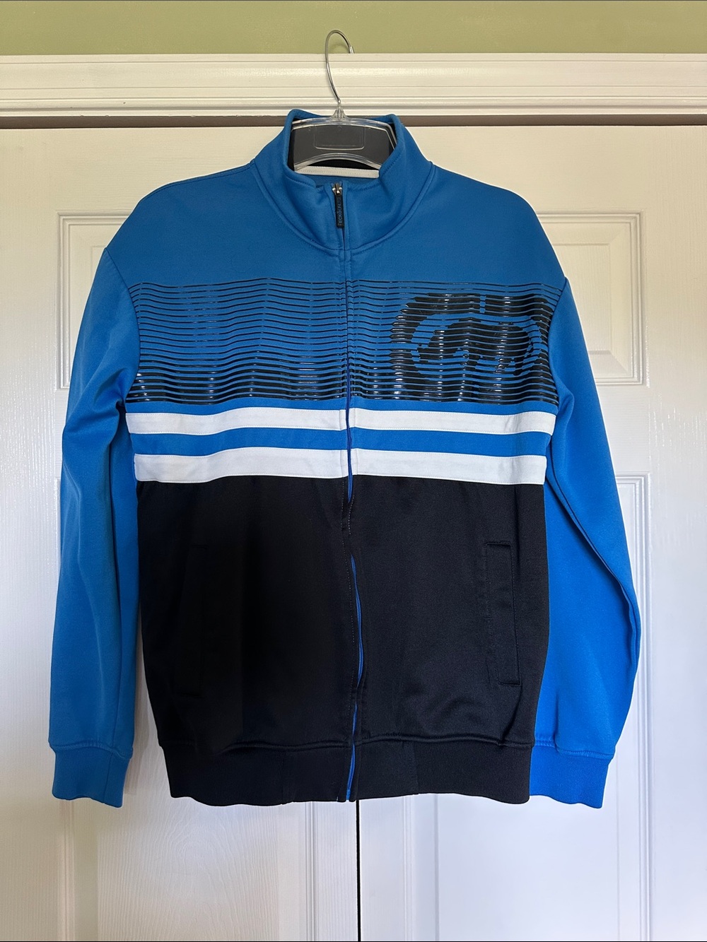 Blue and Black Striped Full-Zip Jacket
